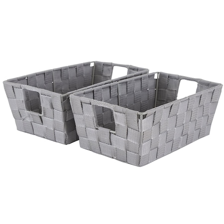 Simplify Small Woven Storage Shelf Basket in Grey, 2PK 25014-HGREY-2PK